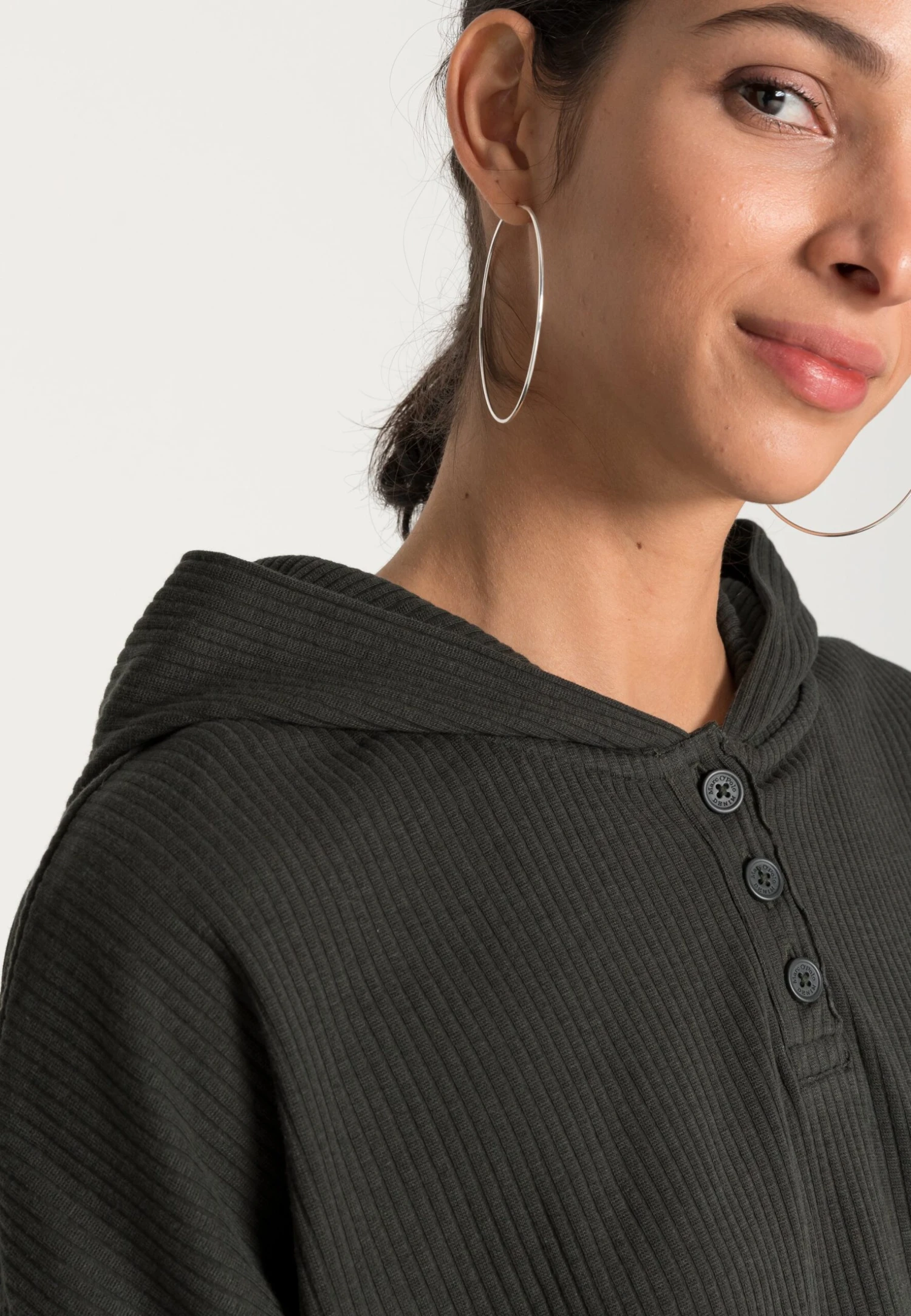 Marc O'Polo DENIM Longsleeve With Button Placket, Boxy, Cropped - Longsleeve - Midnight Emerald 7 Marc O'Polo DENIM Longsleeve With Button Placket, Boxy, Cropped - Longsleeve - Midnight Emerald - Afbeelding 5