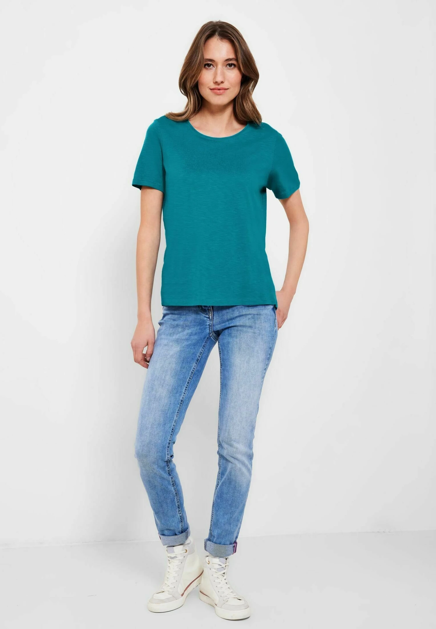 Cecil In Unifarbe - T-Shirt Basic - Blau 4 Cecil In Unifarbe - T-Shirt Basic - Blau - Afbeelding 2