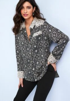 Next Western Style Long Sleeve Petite - Overhemdblouse - Black Geo Print