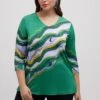 Ulla Popken Fluide Motif Marbré Col En V Manches 3/4 - Longsleeve - Turquoise Green Multi -Winkel Voor Damesmode 0b342f487bd941bfba8bc0dd88ace917