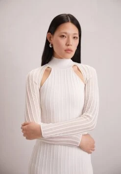 HERVE LEGER Sheer Fluted Stripe Midi Dress - Gebreide Jurk - Alabaster -Winkel Voor Damesmode 0ec6216ceebb4b00b293dd1977a198de
