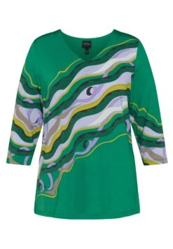 Ulla Popken Fluide Motif Marbré Col En V Manches 3/4 - Longsleeve - Turquoise Green Multi -Winkel Voor Damesmode 14b8fda5307248dc87fa2bb658631213