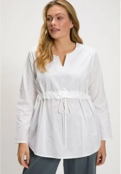 Ulla Popken Cordon Silhouette Trapèze Manches Longues - Tuniek - Blanc Neige