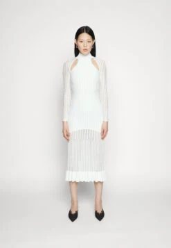 HERVE LEGER Sheer Fluted Stripe Midi Dress - Gebreide Jurk - Alabaster -Winkel Voor Damesmode 37a095ca46214003bf3abac803e203aa