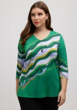 Ulla Popken Fluide Motif Marbré Col En V Manches 3/4 - Longsleeve - Turquoise Green Multi -Winkel Voor Damesmode 41371f725d78472d97511d6a6c01127e