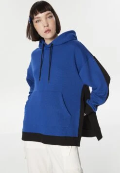 Twist Oversize Colorblock Kangaroo Pocket - Sweater - Sax