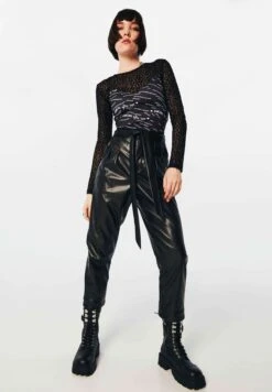Twist Leather Look Belted - Broek - Black