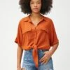Koton Tie Detail Short Sleeve - Overhemdblouse - Terracotta -Winkel Voor Damesmode 5dfd6199bbbd40eba88b57bacc81c049