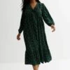 Curves Ditsy V Neck Long Sleeve Twist Front Midi- Jurk - Green Pattern -Winkel Voor Damesmode 610ef1efb5054e689bb9dadce27f1ab5