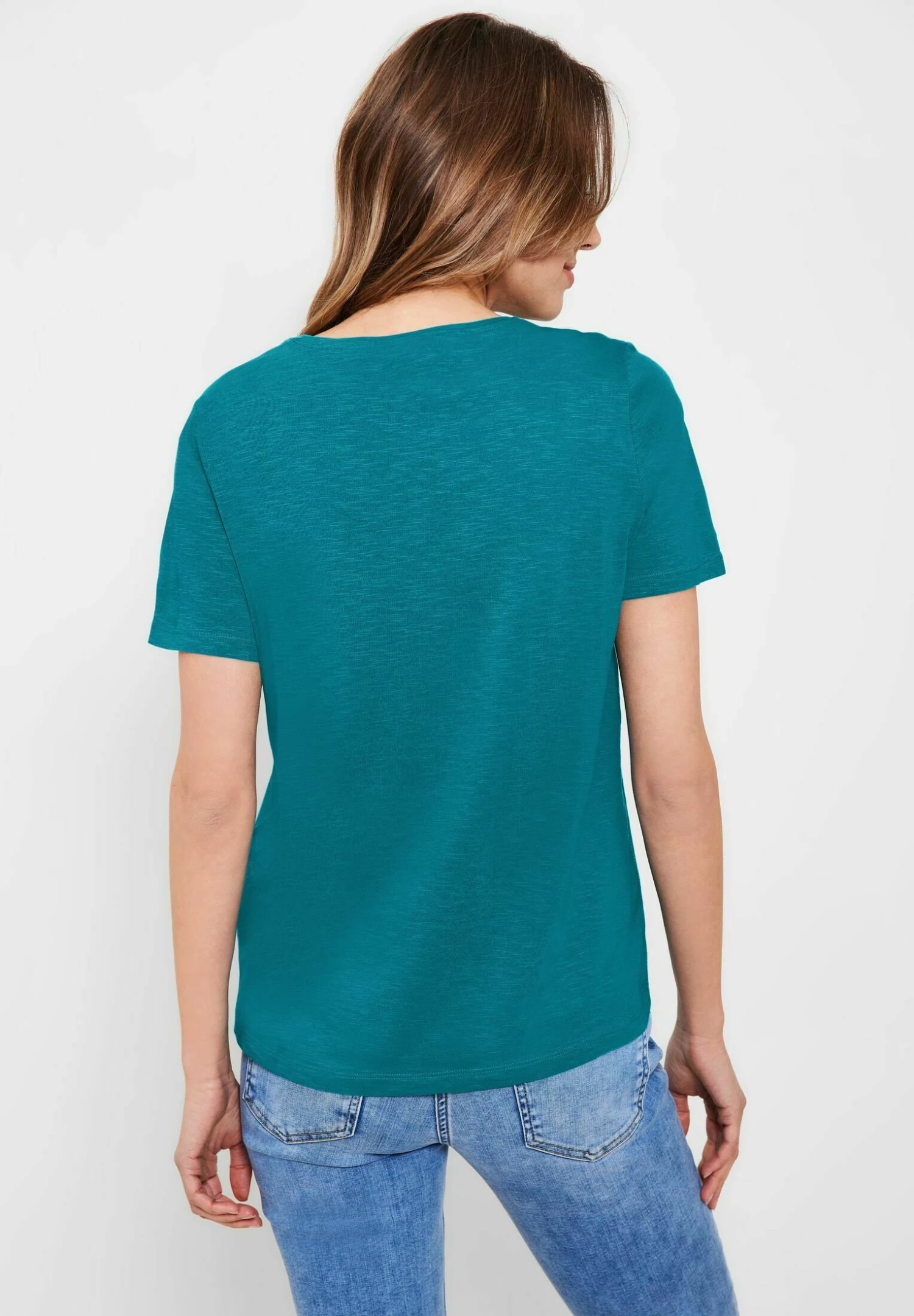 Cecil In Unifarbe - T-Shirt Basic - Blau 5 Cecil In Unifarbe - T-Shirt Basic - Blau - Afbeelding 3
