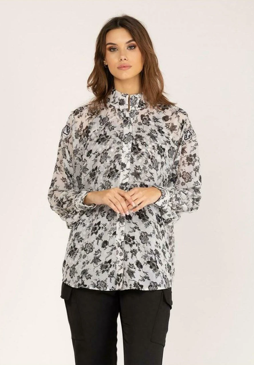 Manga Larga Con Estampado - Overhemdblouse - Blanco 3 Manga Larga Con Estampado - Overhemdblouse - Blanco