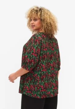 Zizzi Mit Knöpfen - Blouse - Black W Pink Flower -Winkel Voor Damesmode a7ac26207f3c42f694e803f35658f4ca