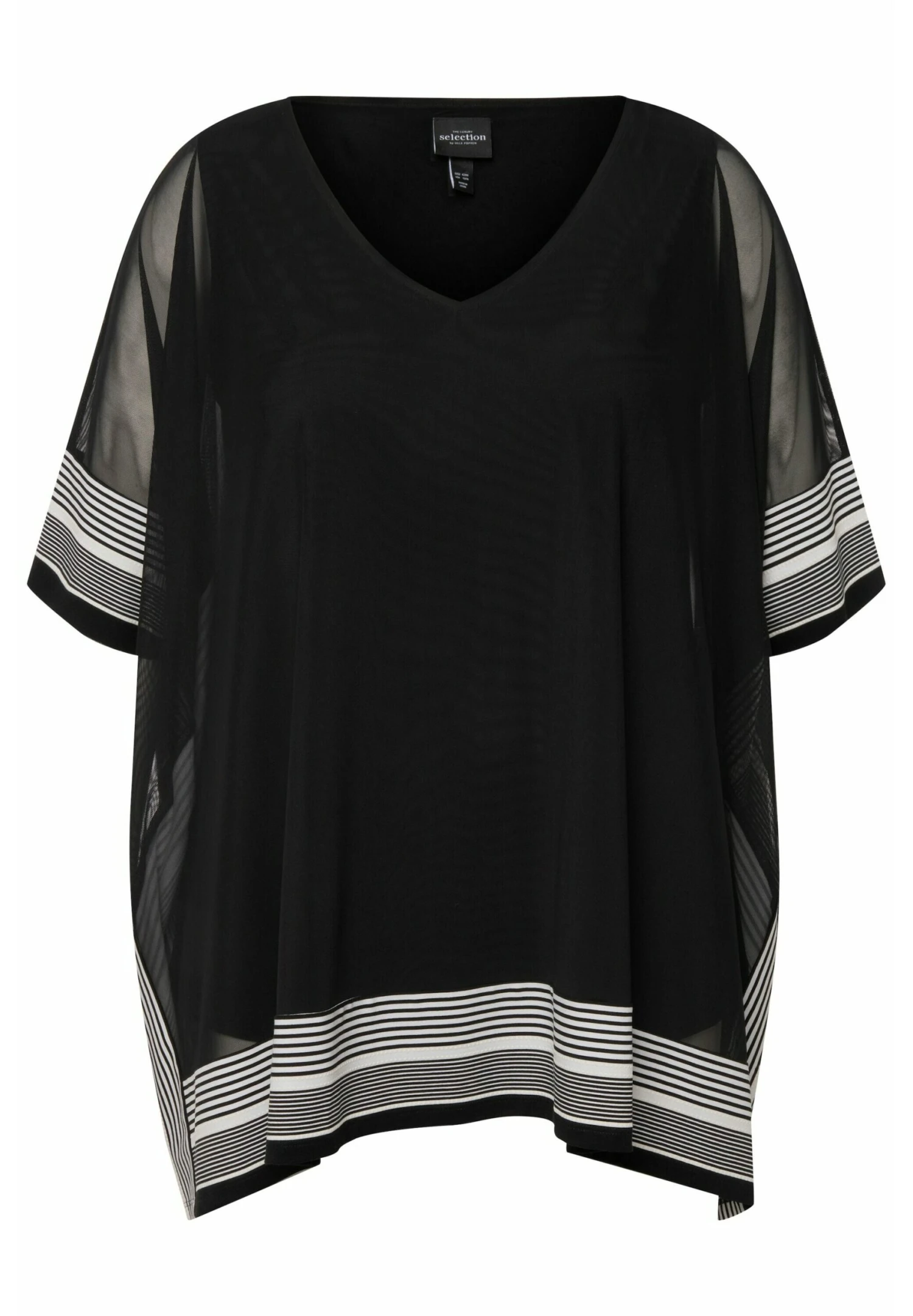 Ulla Popken Bordüre Doppellagig V-Ausschnitt Halbarm - Blouse - Schwarz 7 Ulla Popken Bordüre Doppellagig V-Ausschnitt Halbarm - Blouse - Schwarz - Afbeelding 5