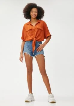 Koton Tie Detail Short Sleeve - Overhemdblouse - Terracotta -Winkel Voor Damesmode baf571a9b5524675b270ac1484eacb74