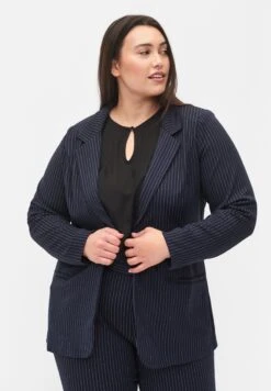 Zizzi Halflange Jas - Navy Stripe