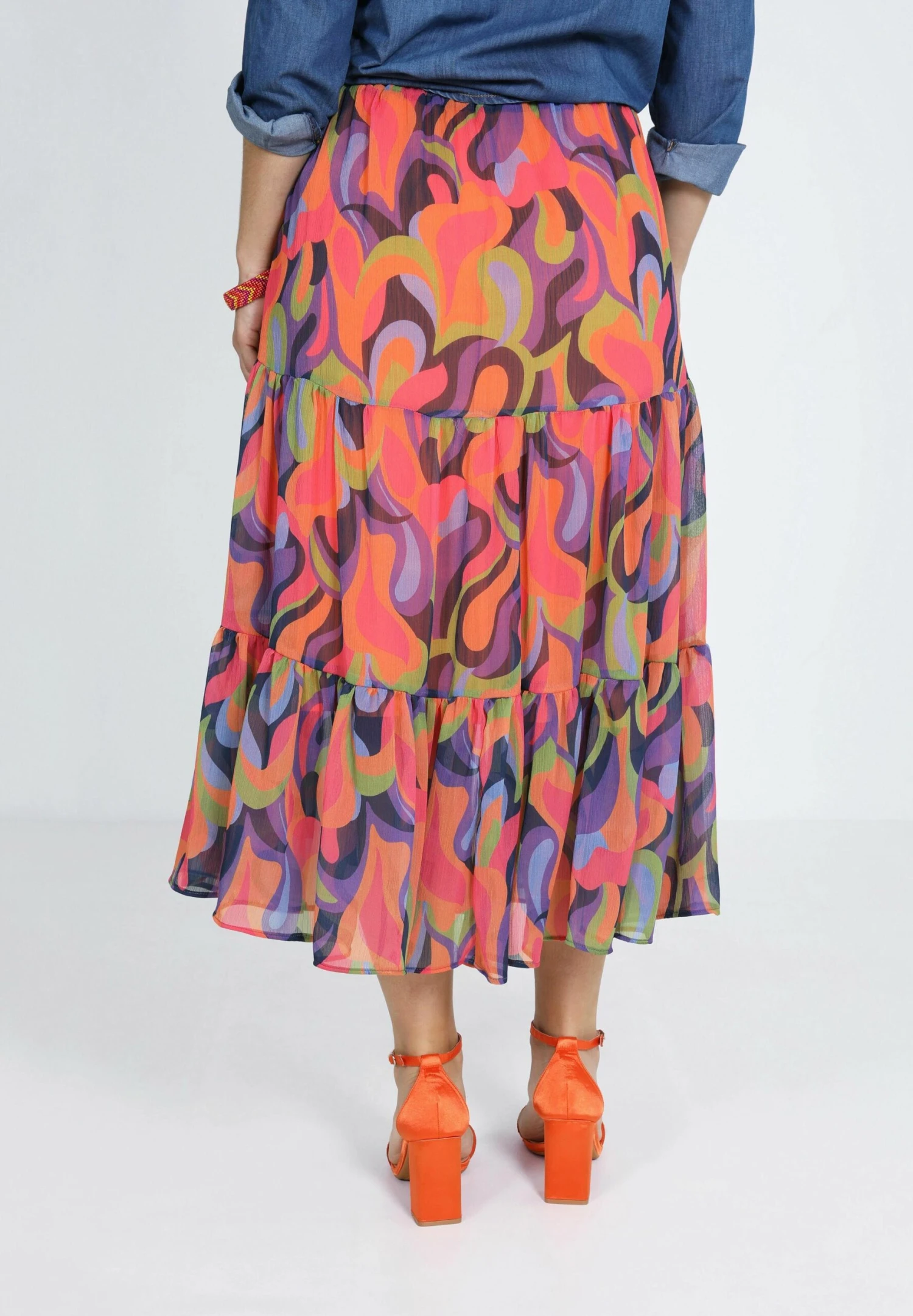 De Style Bohème En Voile Imprimé - Maxirok - Orange 7 De Style Bohème En Voile Imprimé - Maxirok - Orange - Afbeelding 5