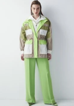 Ipekyol Relaxed Fit Colorblock Adjustable Waist Coat - Parka - Green -Winkel Voor Damesmode e1b3365a7b444128b81b99d95eb6ce36