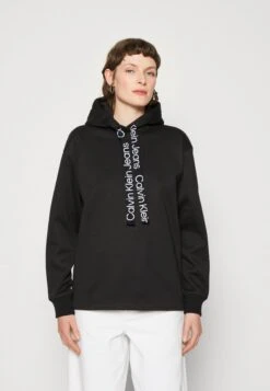 Calvin Klein Jeans Logo Drawcord Hoodie - Sweater - Black/Bright White