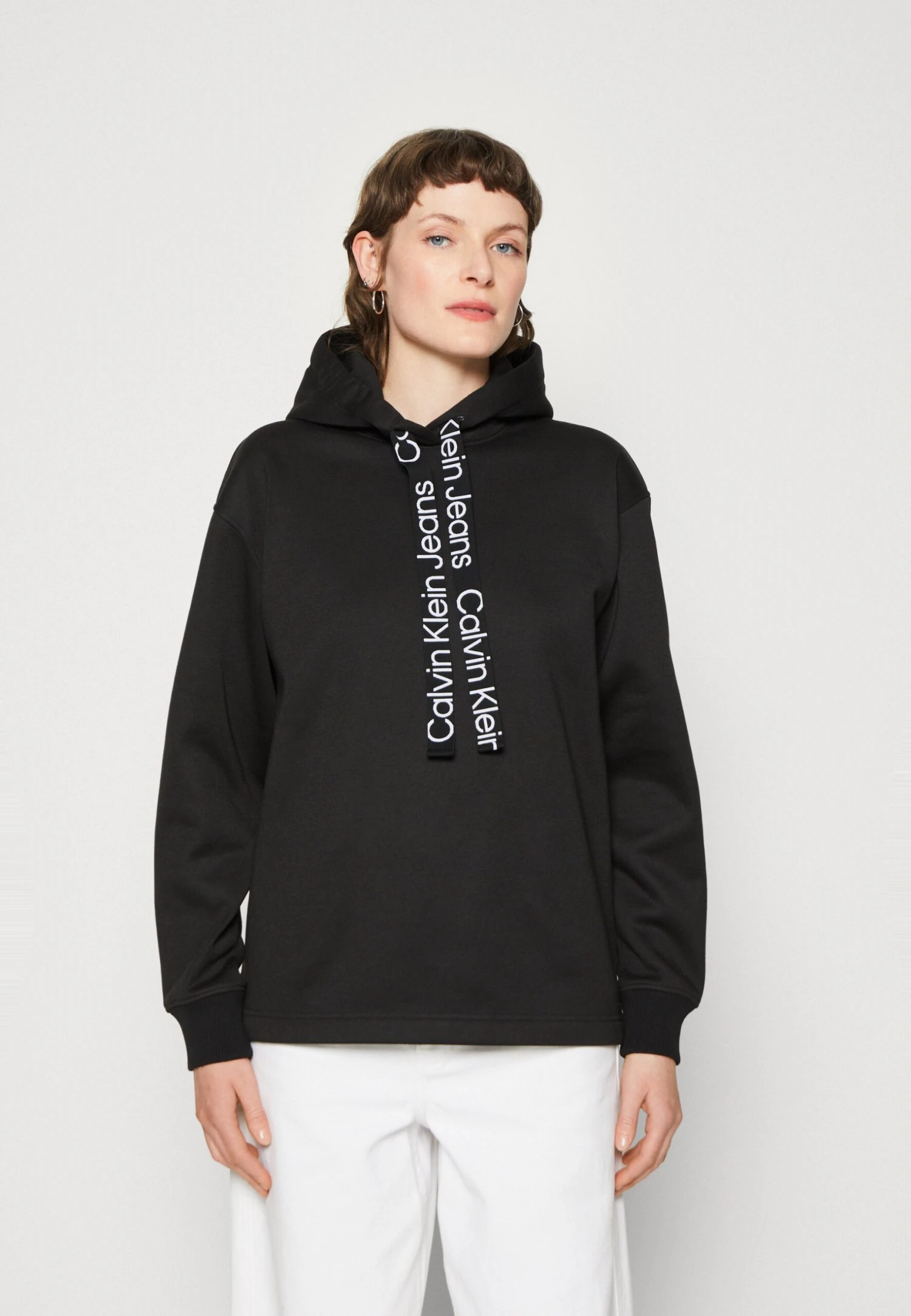 Calvin Klein Jeans Logo Drawcord Hoodie - Sweater - Black/Bright White 3 Calvin Klein Jeans Logo Drawcord Hoodie - Sweater - Black/Bright White