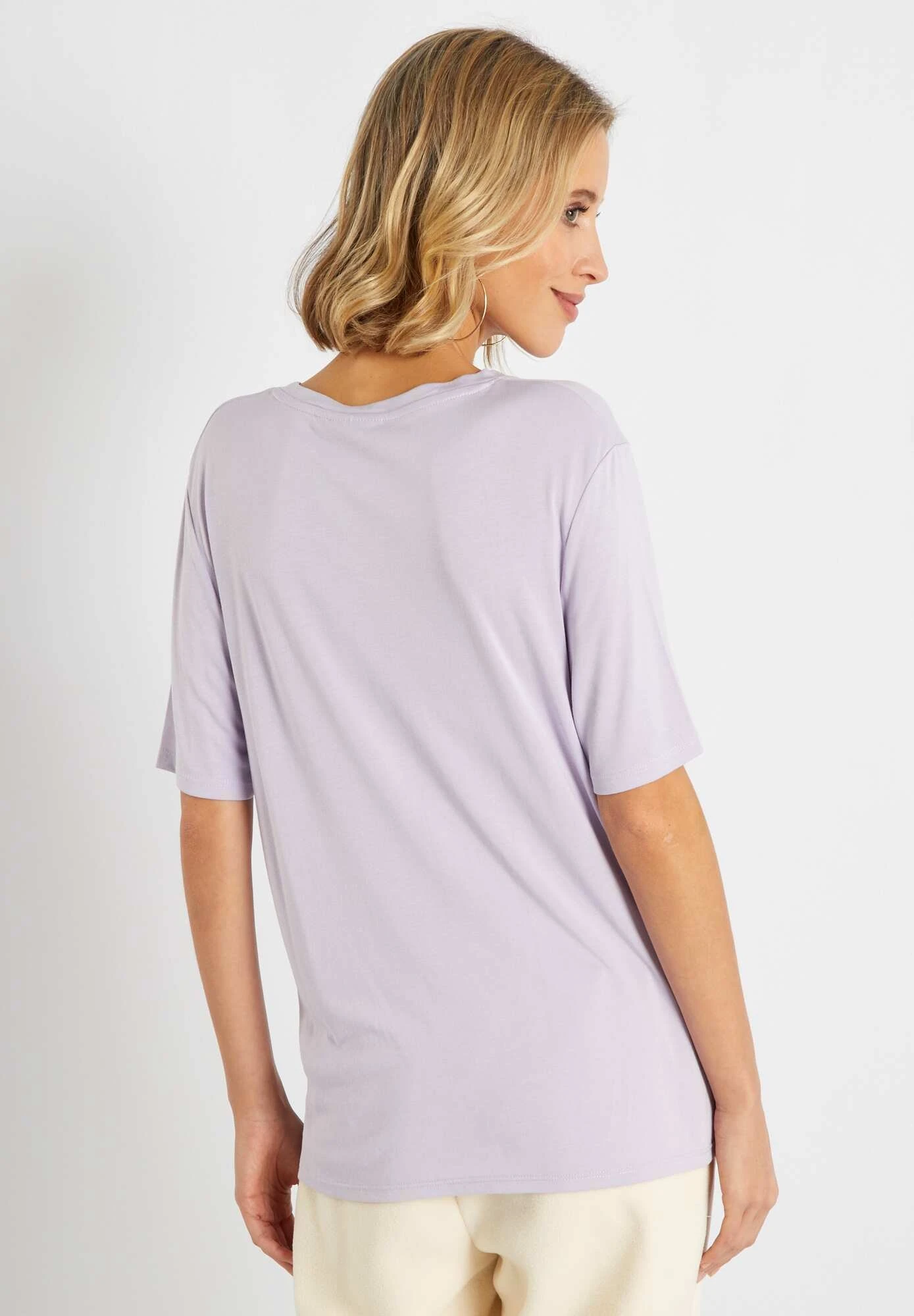 Plain Stretch- T-Shirt Basic - Lilas 5 Plain Stretch- T-Shirt Basic - Lilas - Afbeelding 3