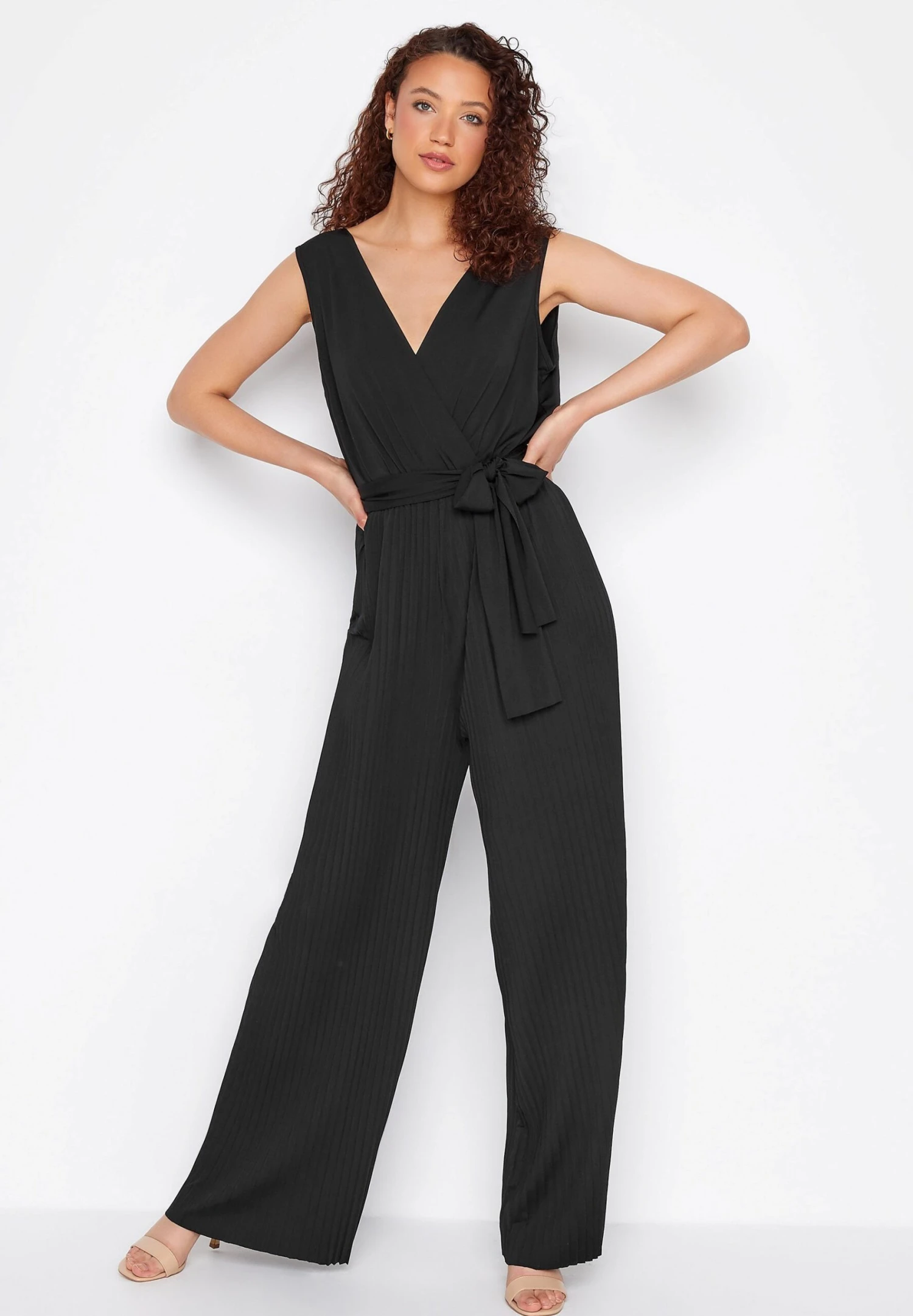 Tall Pleated Wrap- Jumpsuit - Black 3 Tall Pleated Wrap- Jumpsuit - Black