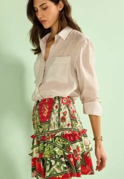 Next Shirred Standard - A-Lijn Rok - Red/Green/Botantical -Winkel Voor Damesmode f1e727e66ad8415b80c89f06fcd2f712