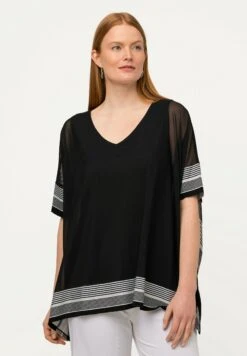 Ulla Popken Bordüre Doppellagig V-Ausschnitt Halbarm - Blouse - Schwarz