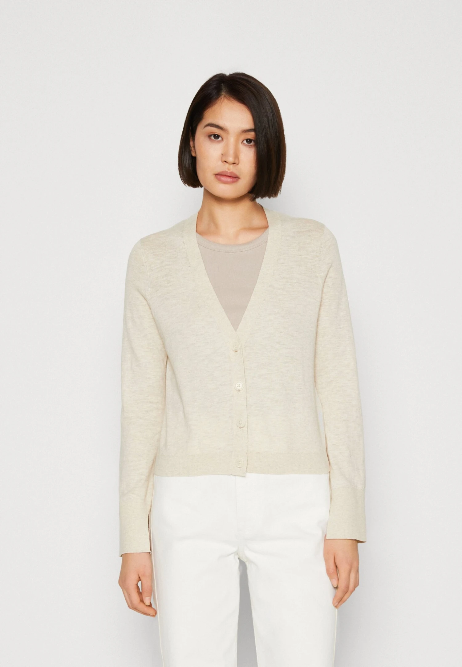 Marc O'Polo Longsleeve V Neck - Vest - Soft Taupe Melange 3 Marc O'Polo Longsleeve V Neck - Vest - Soft Taupe Melange